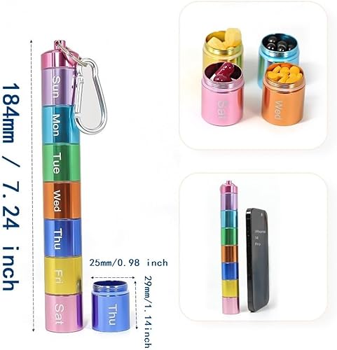 Miniatura 6 de 1 organizador de píldoras de metal arcoíris - Organizador de medicamentos compacto y duradero