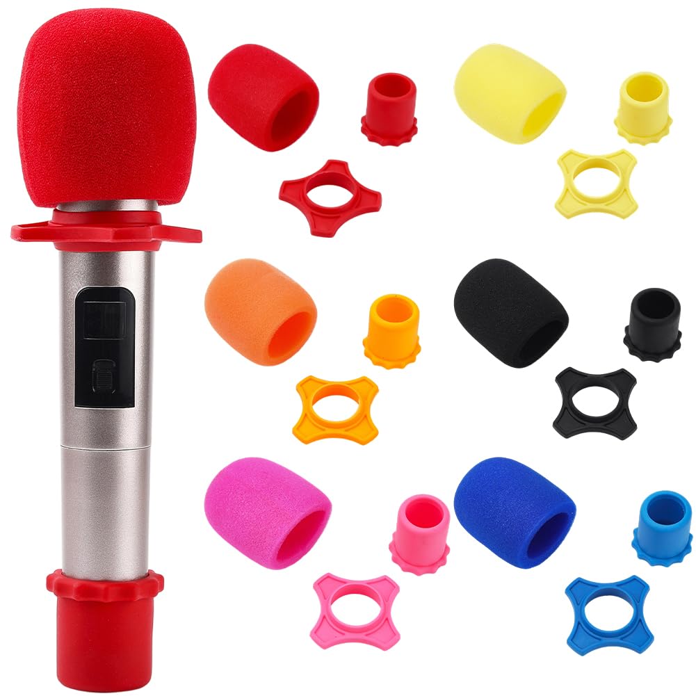 CREATCABIN 8 Sets 6 Colors Microphone Silicone Sleeve Sponge Microphone Cover Colorful Column Handle Hygienic Mic Mike Karaoke Windscreen Protectors Sleeves for KTV Karaoke Bar News Interview Mic