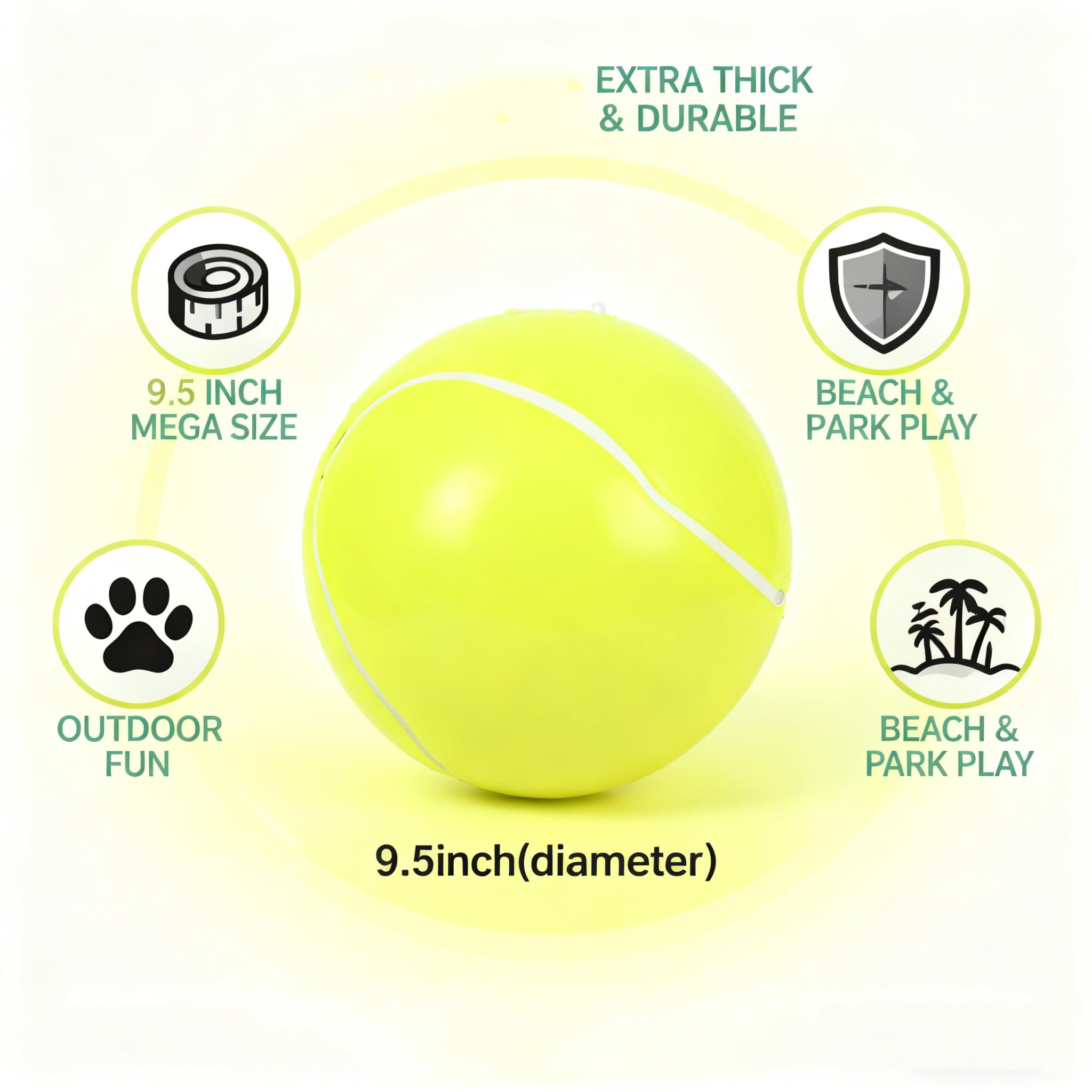 Zerodis Palla da Tennis Gigante per Cani 9,5", Giocattolo per Animali Domestici, Palla Rimbalzante in Feltro per Giochi all'Aperto, Spiaggia e Addestramento