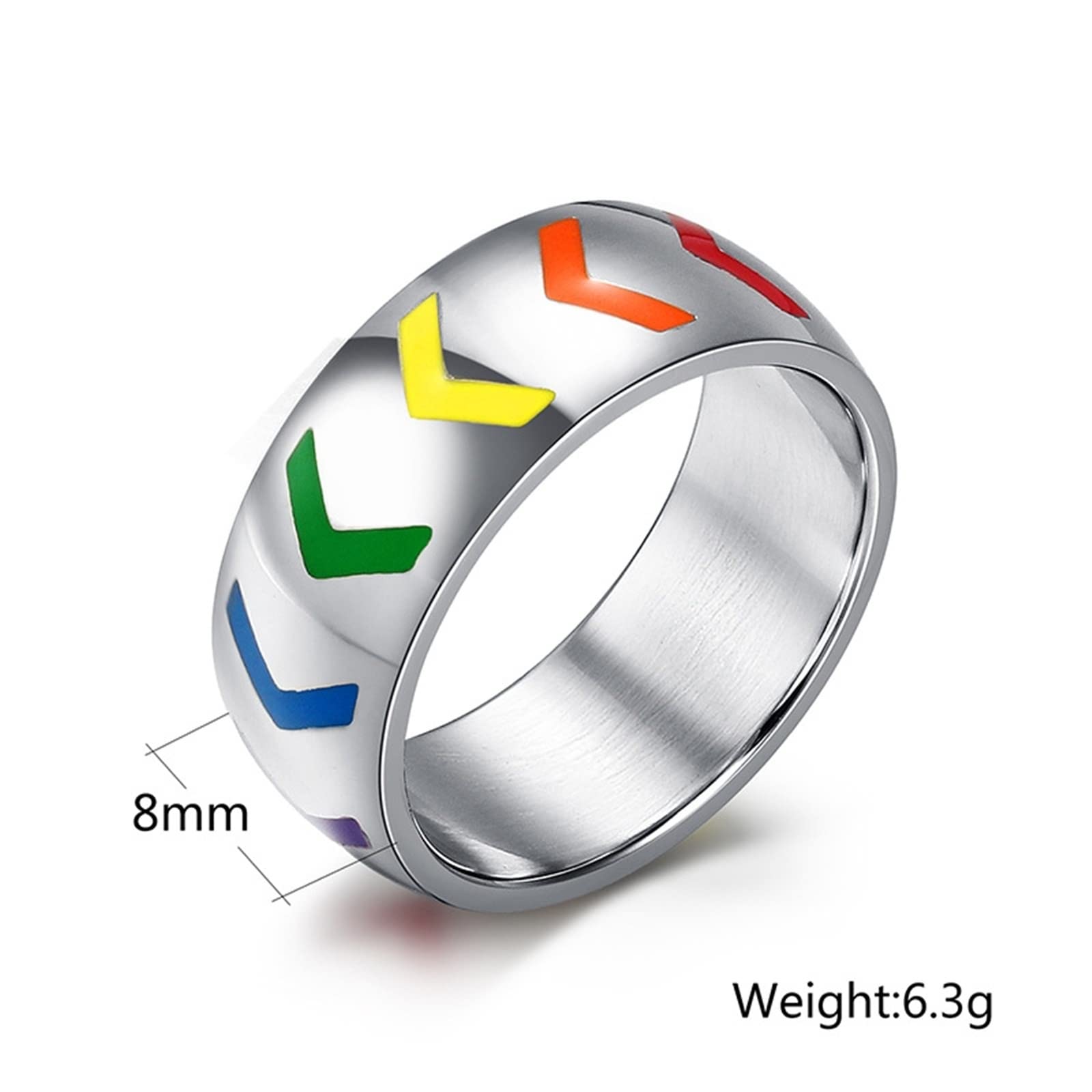 AmDxD Anillo de compromiso plateado, de acero inoxidable, alianza, boda, colorido, circonio, diseño de arco iris, W56.5 & M59, Acero inoxidable, circonita cúbica,
