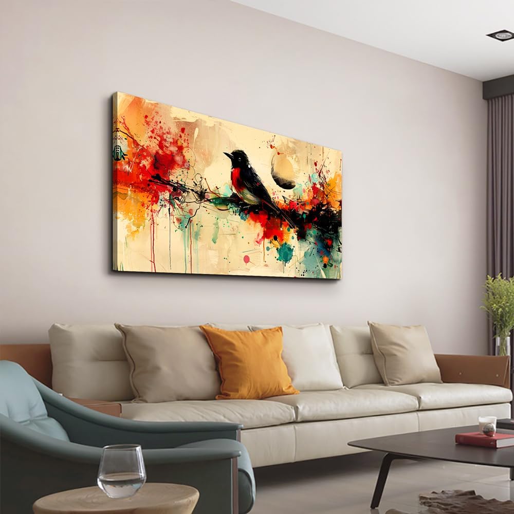 Lapremoly Abstract Wall Art For Living Room Wall Decoration For Bedroom Office Home Wall Decor Pictures Posters Artwork Abstract Watercolor Bird Painting Hotel Canvas Art Modern Wall Decor 20"X40" 40L" x 20W" Abstract Bird Painting