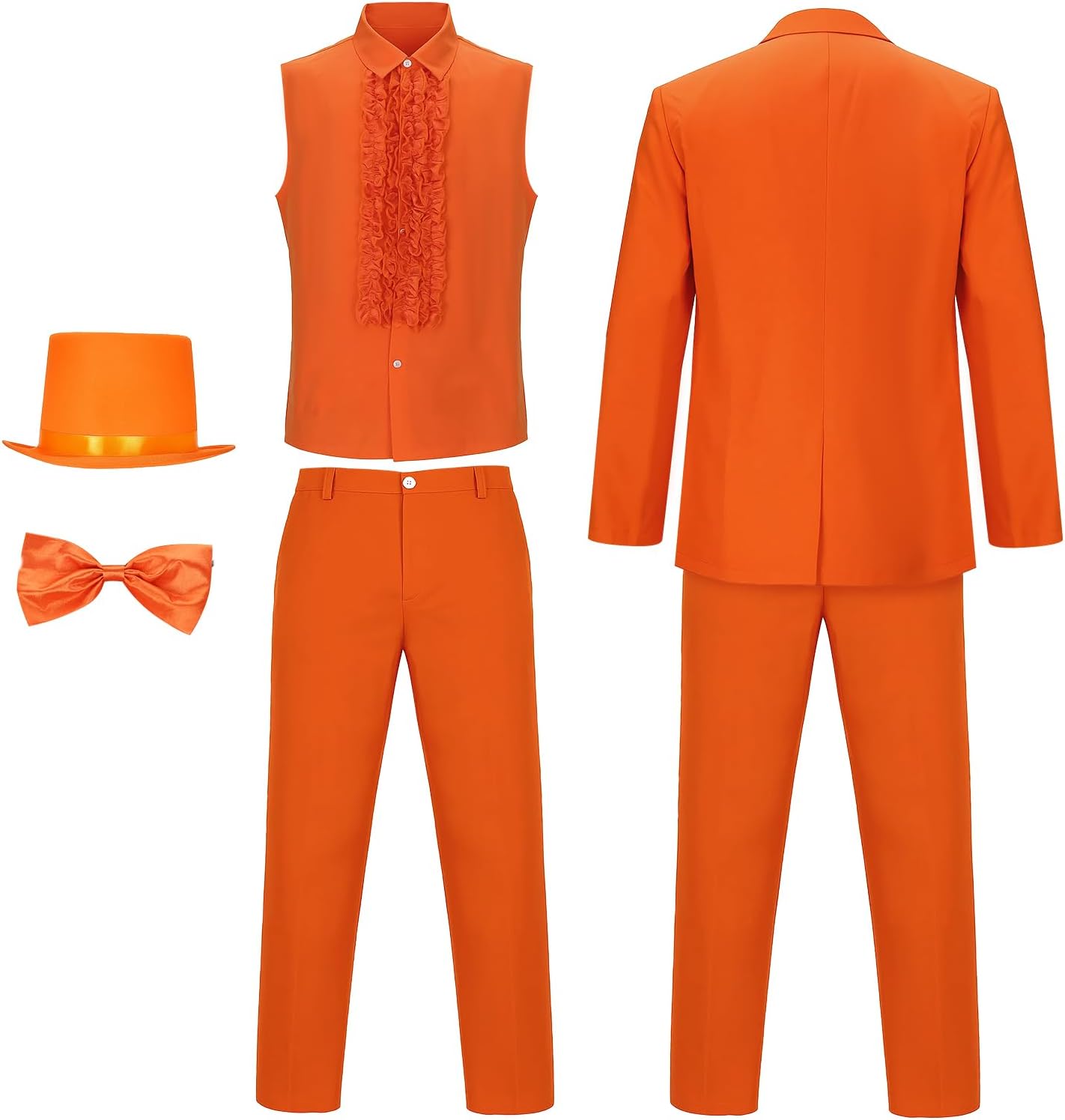 AMNPOLEN Men Lloyd and Harry Costume Blue Suit Orange Tuxedo Coat Hat Bow Tie 90s Movie Halloween Cosplay Outfit