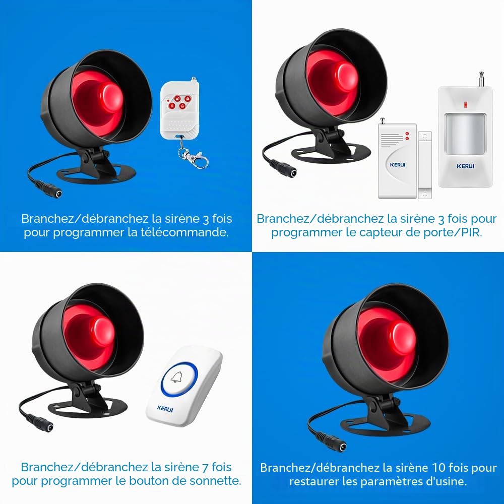 Alarme Maison sans Fil, Alarme Maison avec115dB Sirène Alarme Porte Télécommande Detecteur de Mouvement Ring Alarm Système de Sécurité Kit pour Alarme Garage/Voiture/Appartement
