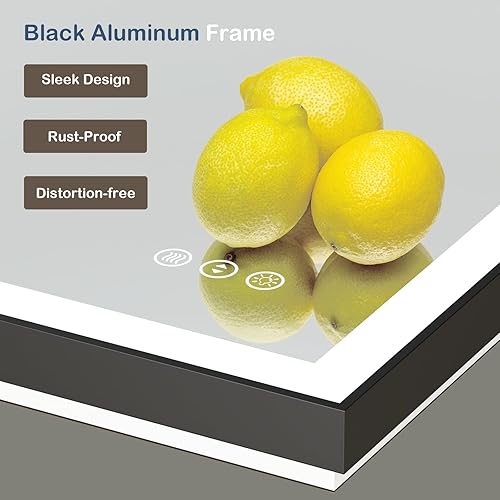 Miniatura 7 de Espejo de baño LED de 60 x 36 pulgadas con marco negro, retroiluminado y frontal iluminado para pared, antiniebla, regulable, memoria, inastillable,