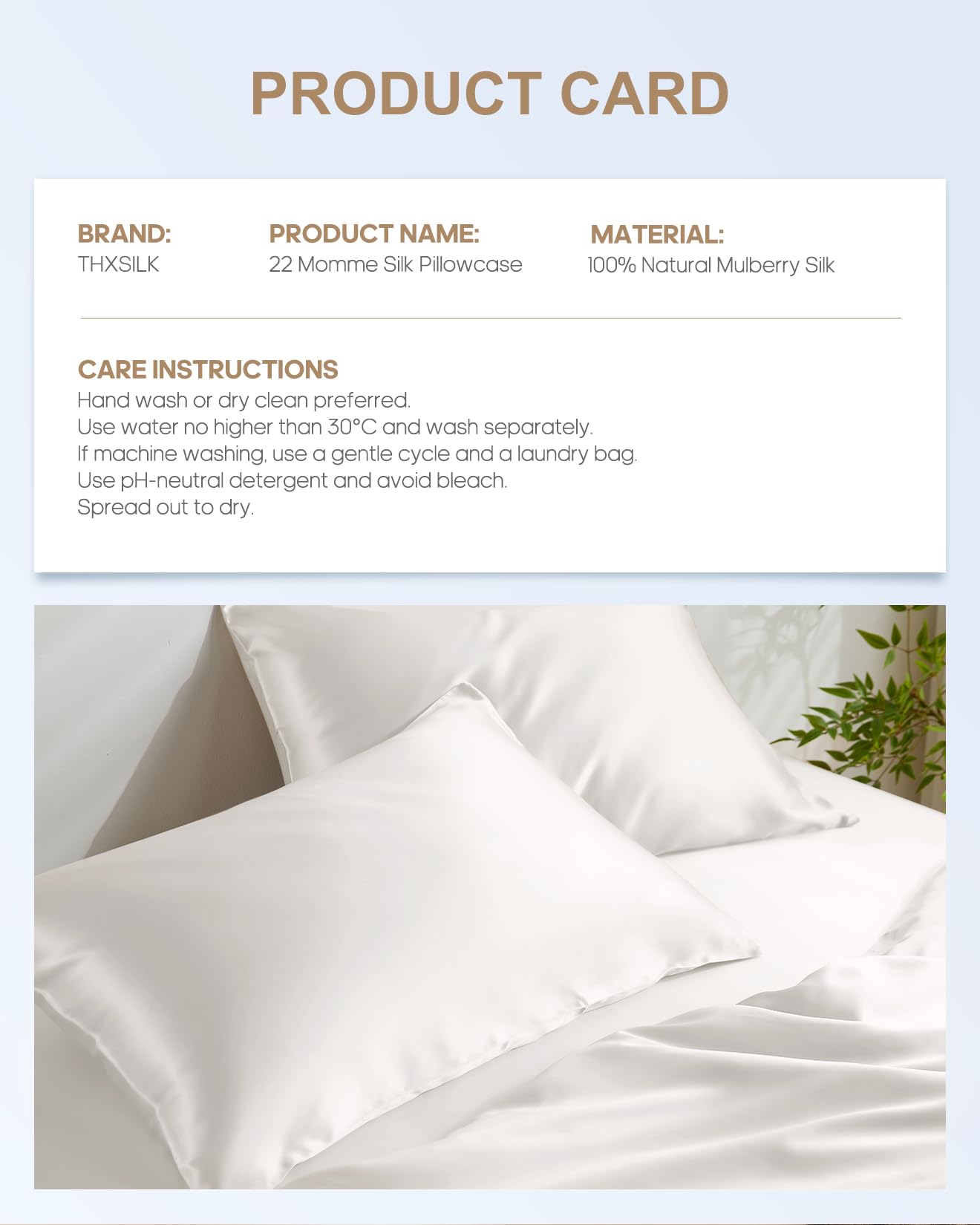 THXSILK 22 Momme 100% Mulberry Silk Standard Pillowcase, 2 Pack