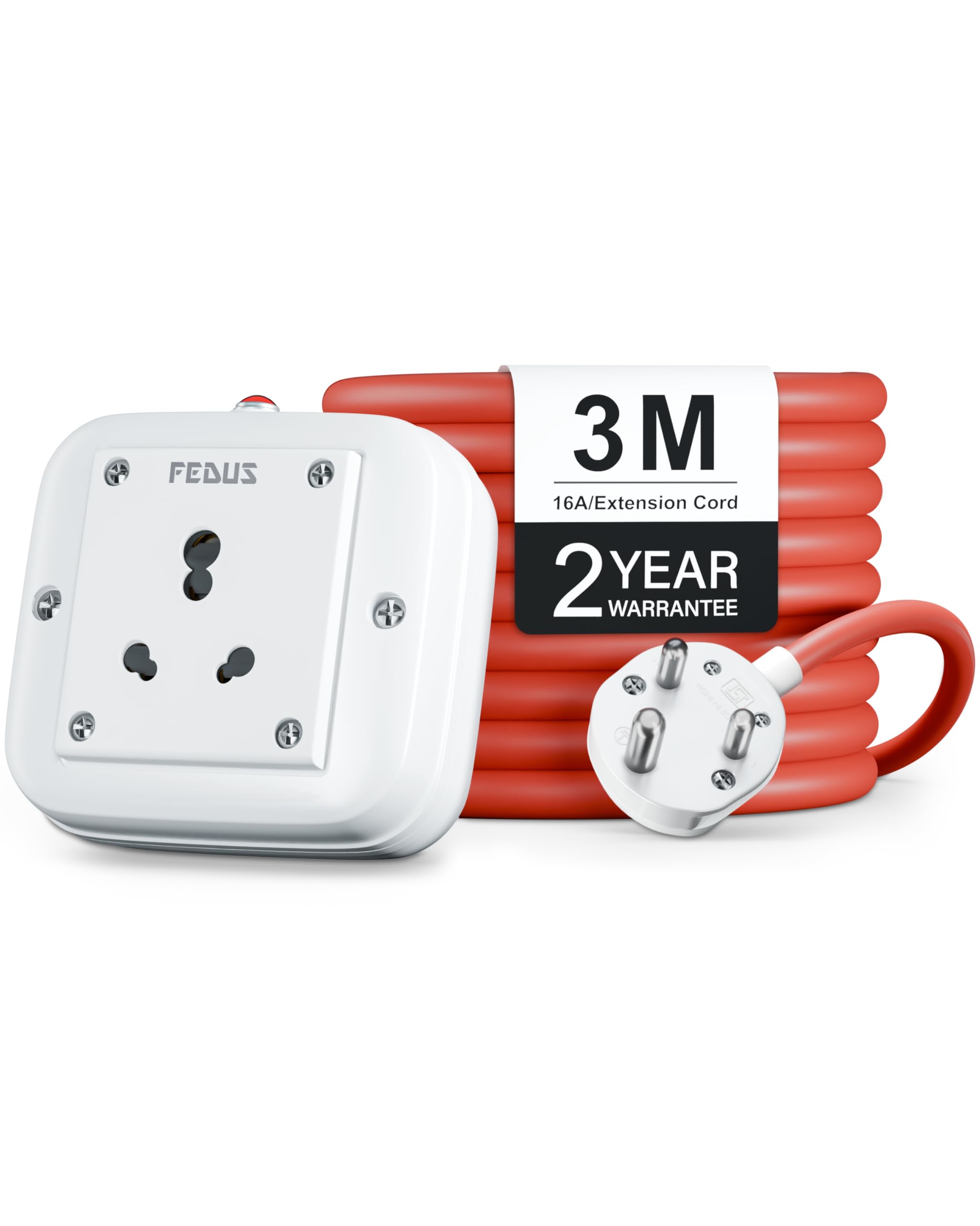 FEDUS 16amp 2500 Watts 3 Meter Cable Heavy Duty High Load Capacity Electric Power Extension Switch Board Cord, for Microwave Oven,EV Charger Charging,Iron Press, Induction Stove, AC-image-44