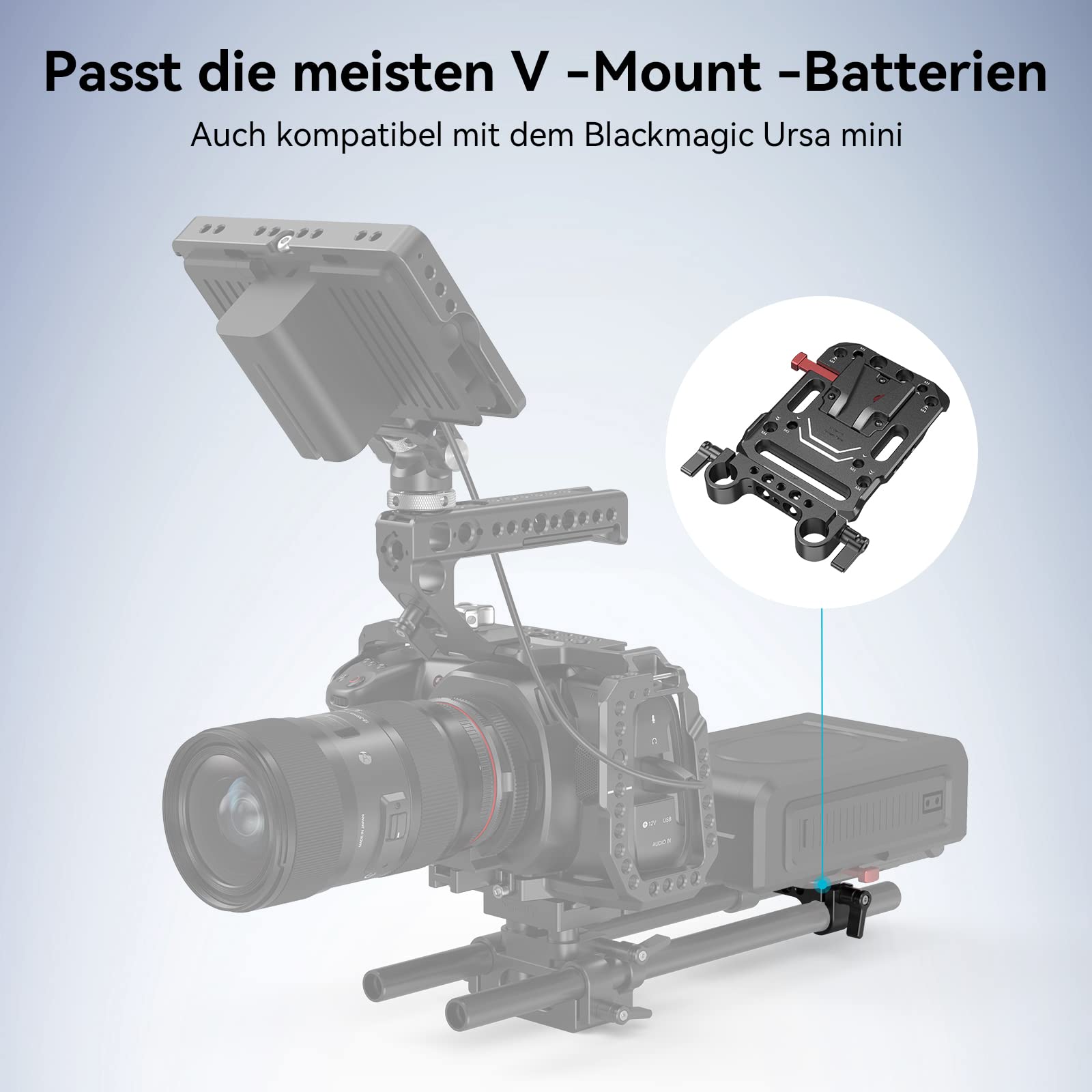 SMALLRIG V Mount Batterieplatte Battery Plate mit Dual 15mm Rod Clamp, Kompatibel mit für SmallRig für Moman für ZGCINE für PATONA und für VILTROX Akkus - 3016