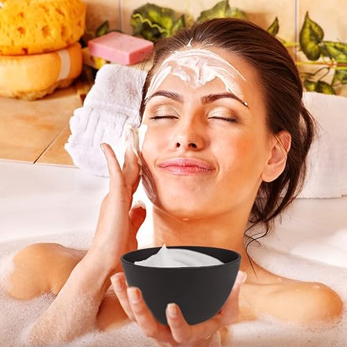 Miniatura 6 de FERCAISH 4 cuencos para mezclar mascarillas de bricolaje, silicona para microondas, utensilios de belleza cosméticos para salón de hogar (negro)