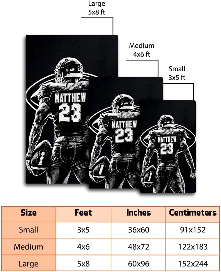 Personalized Football Rug - Football Player Area Rugs for Boys Men Room Vintage Players Rugs Home Decor Large Sport Floor Carpets Washable Non-Slip (Football Rug 4)
