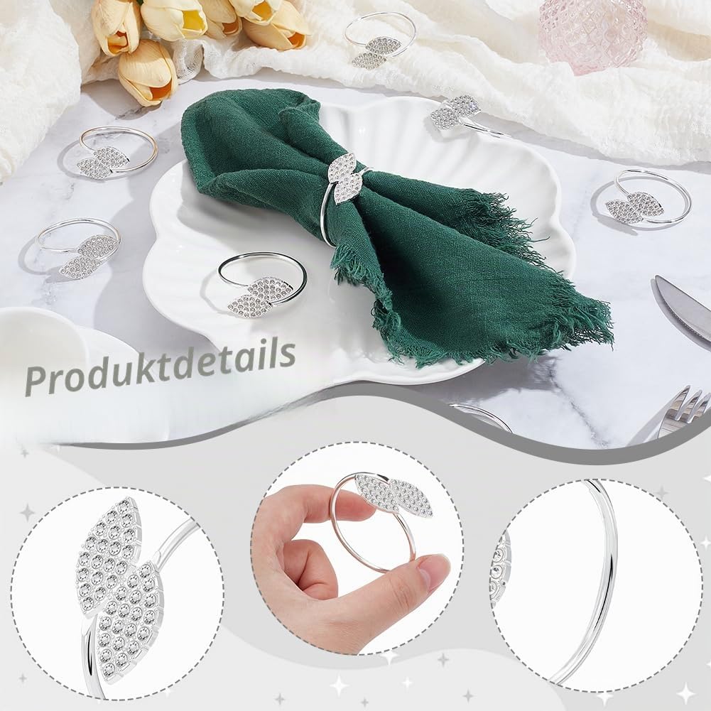 120 Stück Serviettenringe im Großpack, Serviettenringe mit Strassblättern Tischdekoration für Abendessen und Bankette, Gästetücher, Schnalle für Thanksgiving, Weihnachten, Feiertage