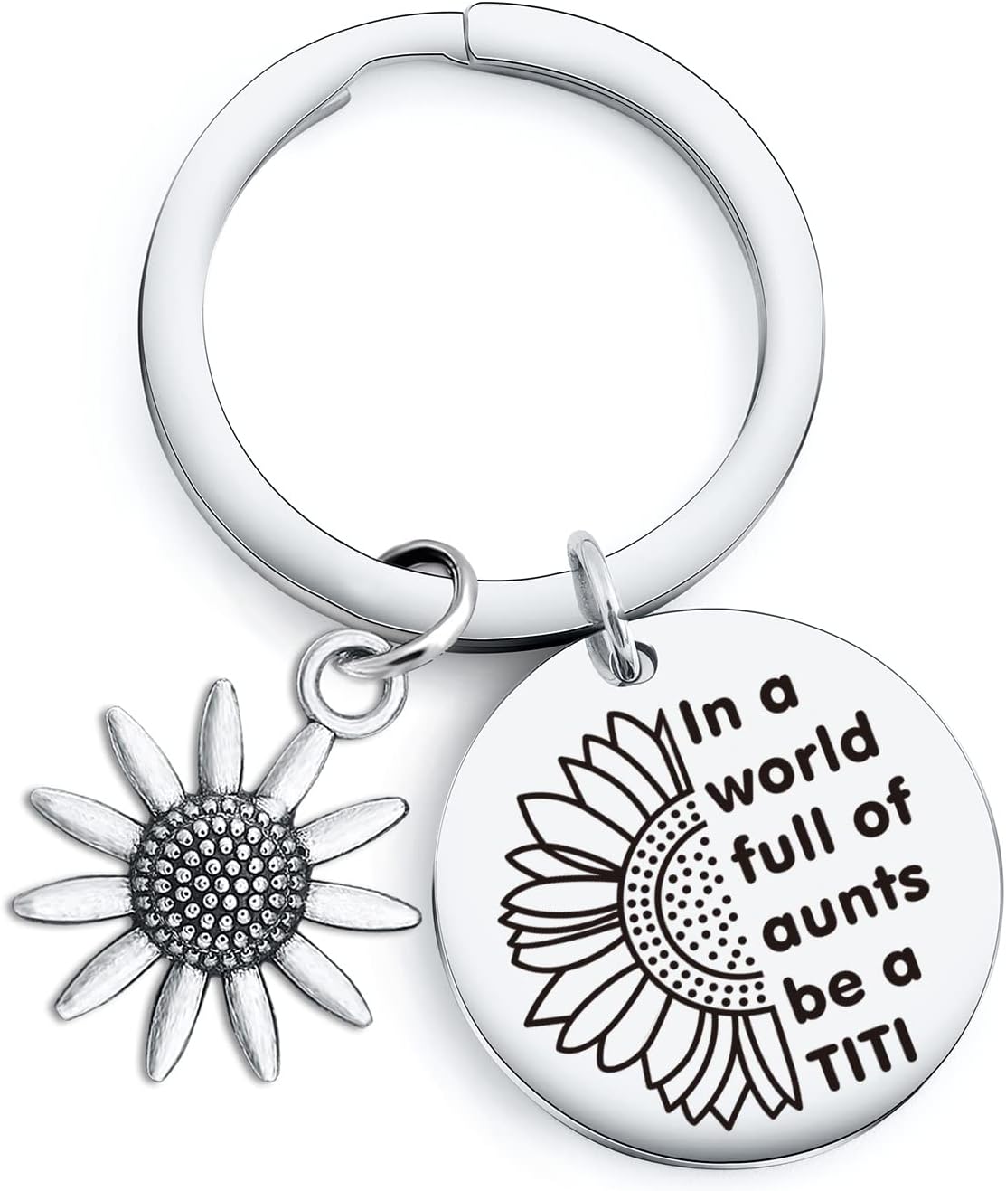 RSZOTW Titi Keychain Aunt Keychain Best Aunt Ever Gifts Titi Sunflower Gift for Auntie Aunty