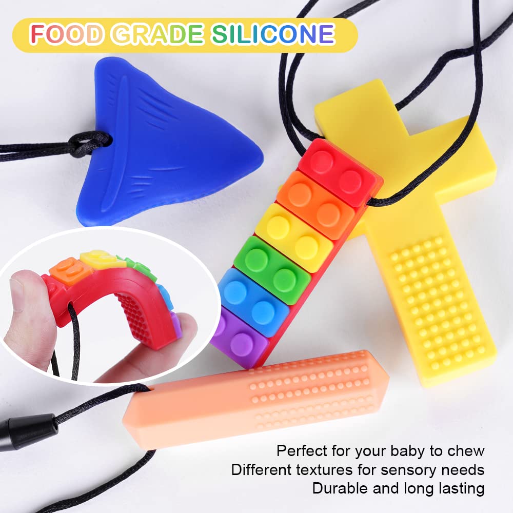 Vicloon Collana da Masticare Massaggiagengive, 4 Pezzi Collana da Masticare Sensoriale, Collana per Massaggiagengive in Silicone Senza BPAper Bambini, Dentizione Neonati Giocattolo