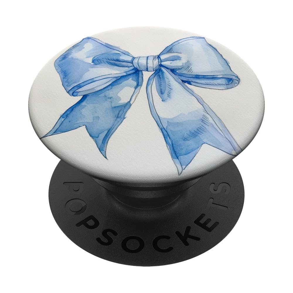 Bow in Watercolour Coquette Aesthetic Baby Blue Bow PopSockets Adhesive PopGrip