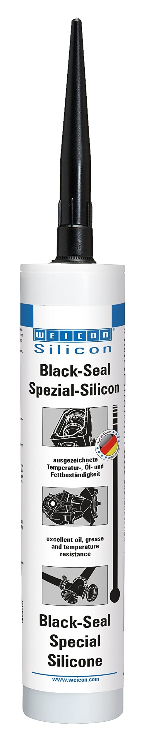 WEICON Black-Seal | 310 ml | Catridge Silicone Adhesive Sealing Compound for Bonding Sealing of Pump Tanks Motor Gearbox Pressure- Heat Resistant Black | Grey
