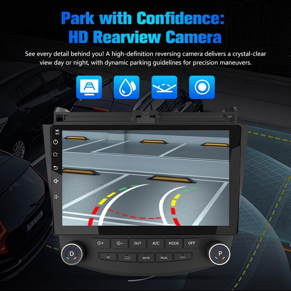 10.1" HD Touchscreen Android 13 Car Radio for Honda Accord 2003 2004 2005 2006 2007 | 2GB RAM 64GB ROM | Wireless CarPlay & Android Auto | Backup Camera