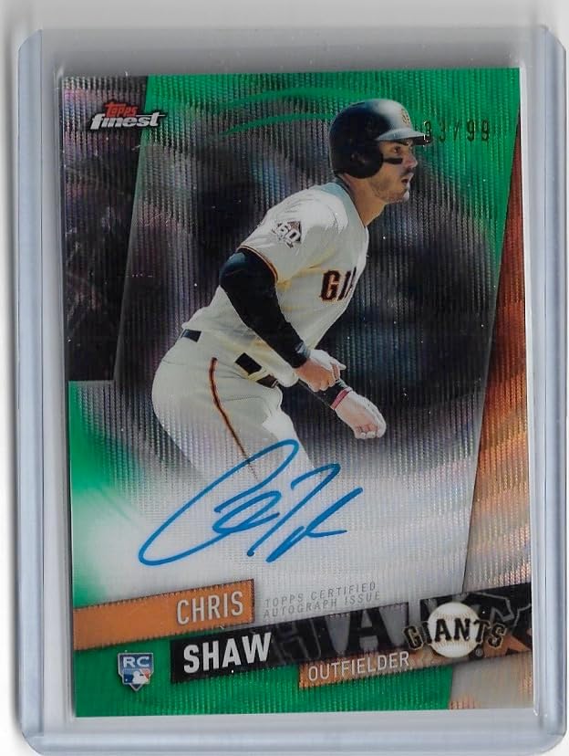 Chris Shaw Autographed & Serial Numbered #33/99 Green Wave Parallel Rookie Card Collectible Special Insert - 2019 Topps Finest Baseball Card #FA-CS (Giants)