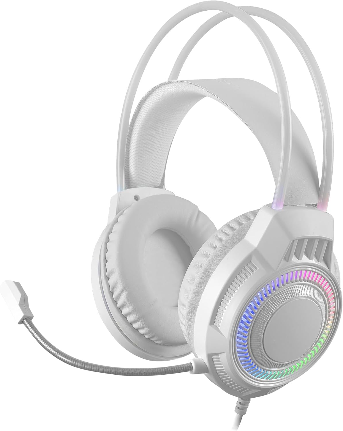 Mars Gaming MH124 FRGB Rainbow Gaming Headphones, Ergonomic Design, Flexible Microphone, Volume Control, Windows, Linux, Mac, PS4, PS5, Xbox One, Xbox Series X|S, Switch, Switch 2, White