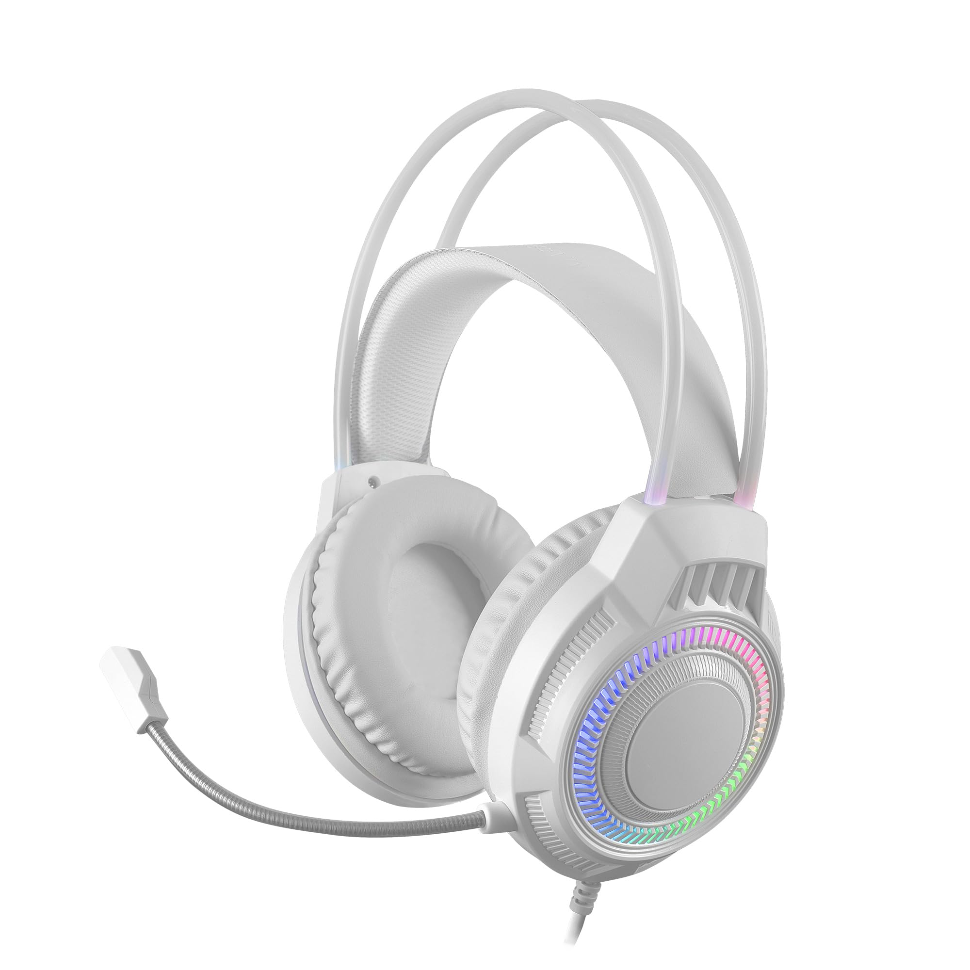 Mars Gaming MH124, Auriculares Gaming FRGB Rainbow, Diseño Ergonómico, Micrófono Flexible, Control de Volumen, Windows, Linux, Mac, PS4, PS5, Xbox One, Xbox Series X|S, Switch, Switch 2, Blanco