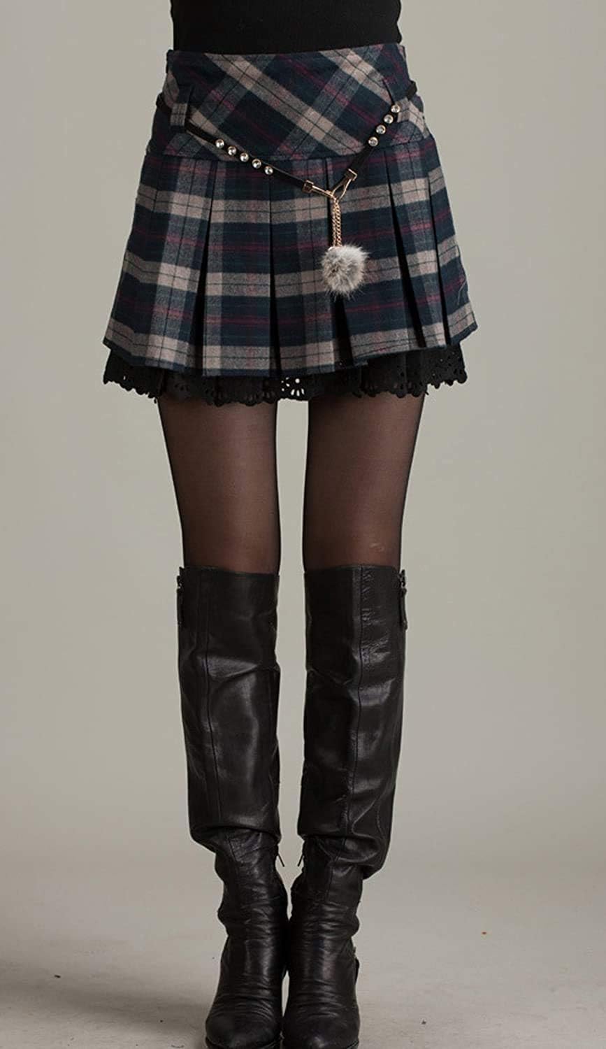 chouyatou Women's A-Line Plaid Wool Blend Pleated Skirt Side Zipper - Image 3