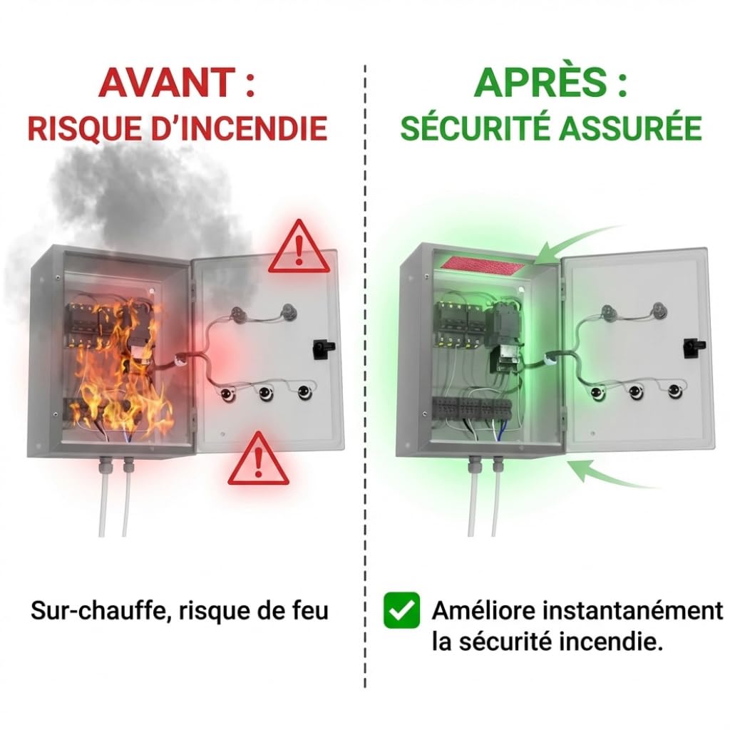 Autocollant Petit extincteur Automatique 4×10 cm | Protection Incendie sans Entretien | Technologie microcapsulaire | pour armoires électriques, véhicules et Batteries Lithium