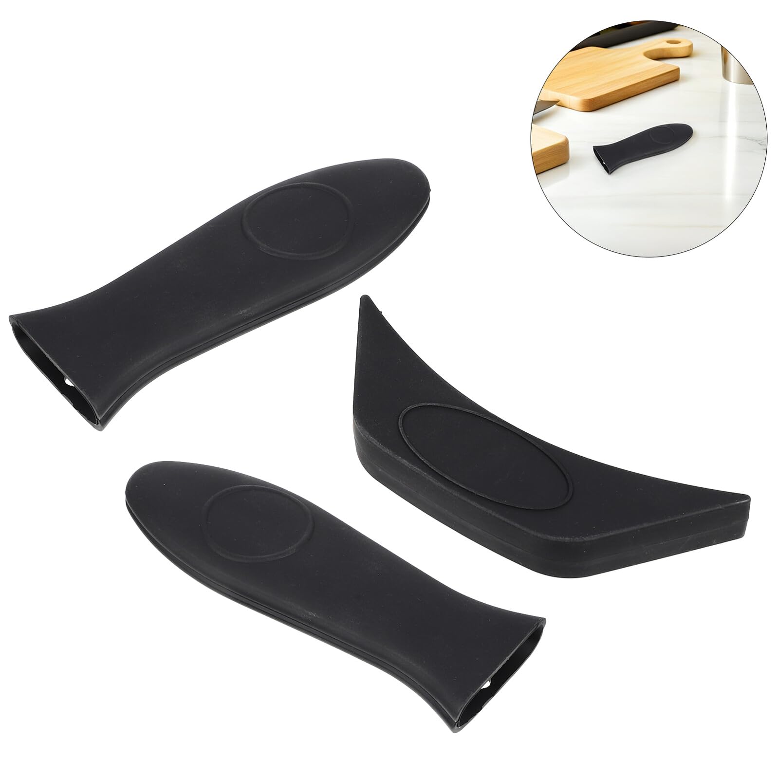 Juego de 3 Fundas para Mango de Olla Caliente de Silicona Gruesa Negra Antideslizante y Resistente al Calor para Sartenes de Hierro Fundido Wok y Cacerolas Protección Térmica