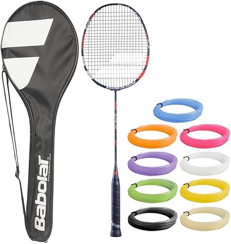 Babolat Satelite Blast - Raqueta de bádminton, color rojo (elección de cuerda y tensión) (Aerobite Boost grisamarillo)