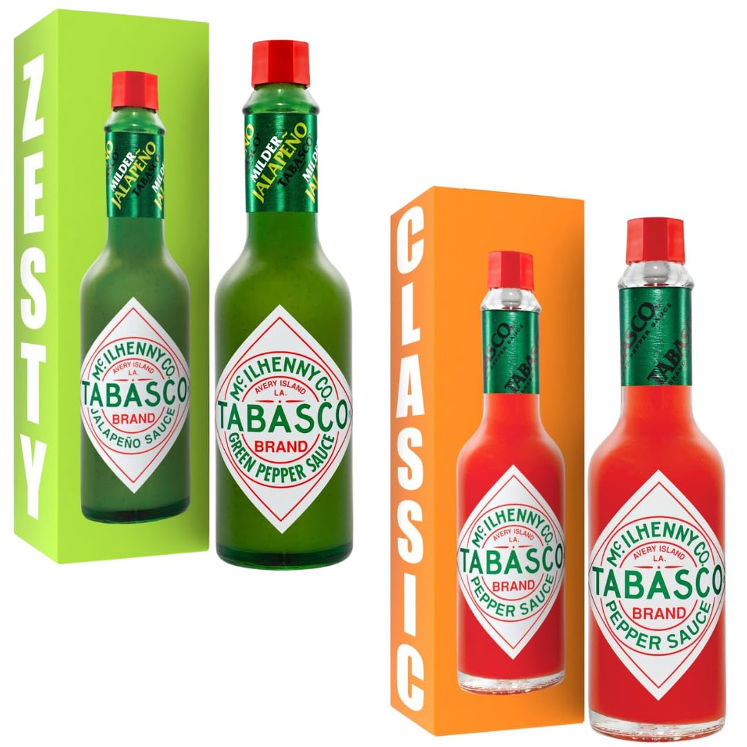 Credo GiftsTabasco Mild Green Pepper Sauce 57ml With Original Red Hot Pepper Sauce 57ml - Bundle Consisting of Tabasco Hot Sauces x2 Pack