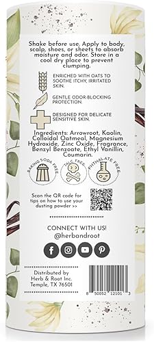 Miniatura 2 de Polvo de vainilla sin talco con arrurruz, avena, zinc y magnesio, polvo corporal calmante para mujeres, rozaduras y desodorizantes, alternativa de
