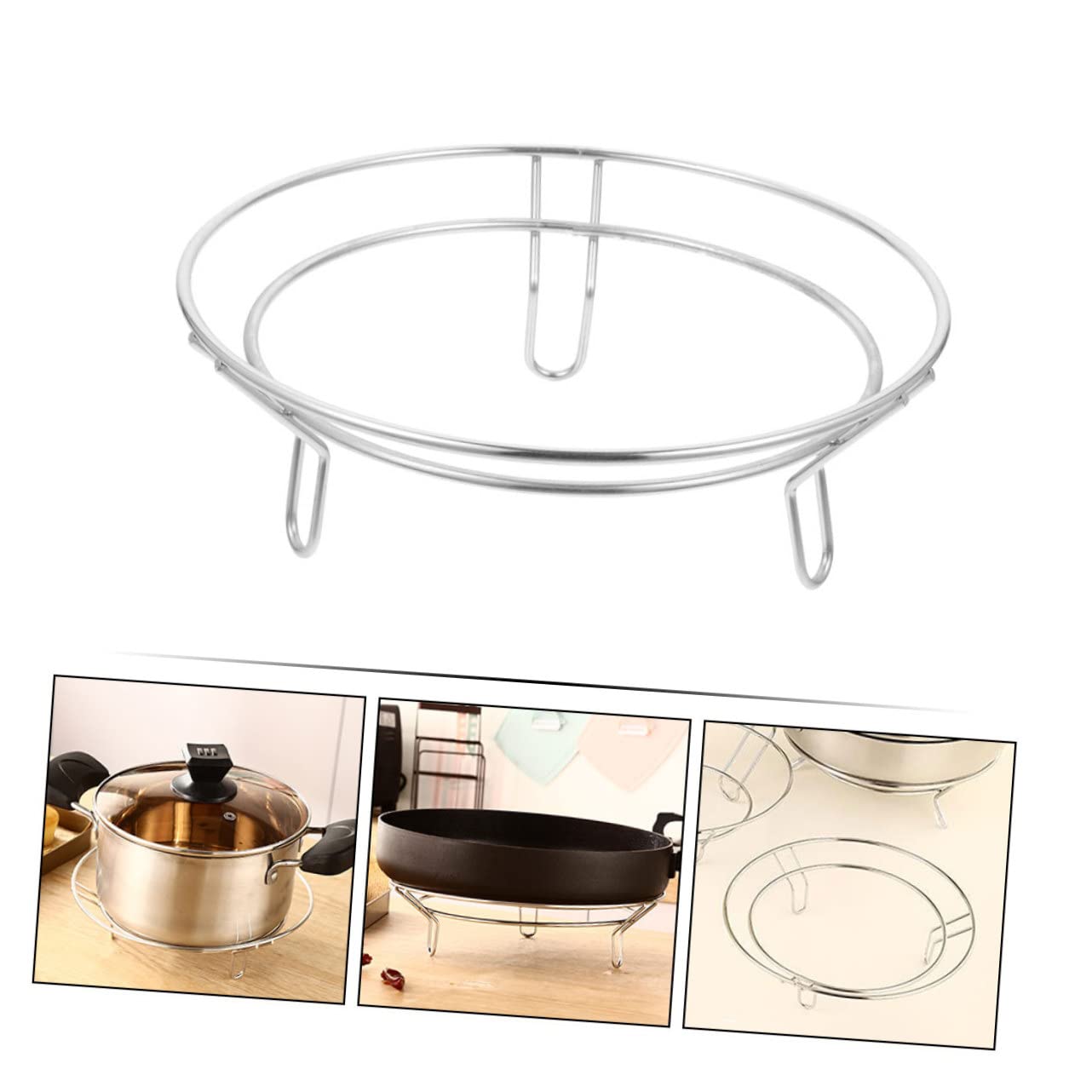 PRETYZOOM Stainless Steel Wok Rack with Insulated Design Cooking and Cooling Rack for and Pots Scalding Kitchen Accessory for Safe Food Handling