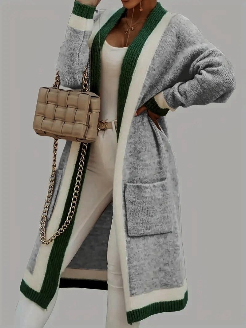 utcoco Women's Oversized Hooded Cardigan Sweaters Color Block Open Front Long Sweater Coat Outwear with Pockets