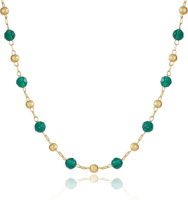 Fettero Dainty Beads Choker Neckces for Women - 14K Gold Plated Beaded Necklace Summer Beach Choker Boho Gold Necklace for Women Jewelry