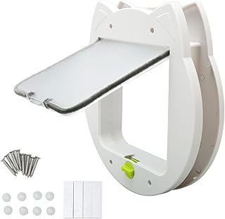 Cute Pet Flap Door 4 Way Locking Cat Flip Door Weatherproof Pet Screen Door for Interior Exterior Doors, Noiseless Weather Resistant Cat Door for Bedroom Litter Box