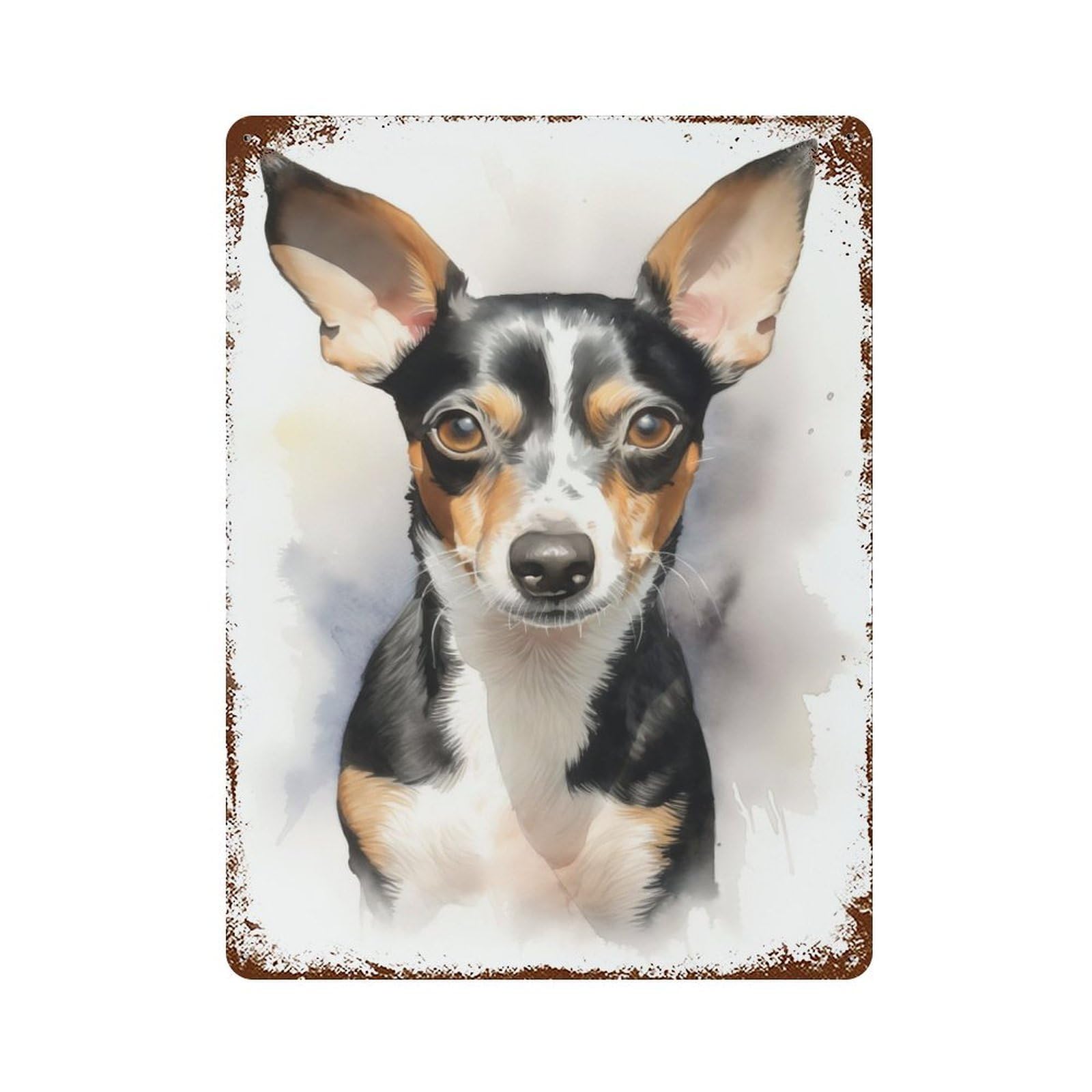 Vintage Rust Metal Sign Watercolor Rat Terrier 15.7"x11.8", Shabby Chic Decor for Cafe, Home Bar And Lounge Decor