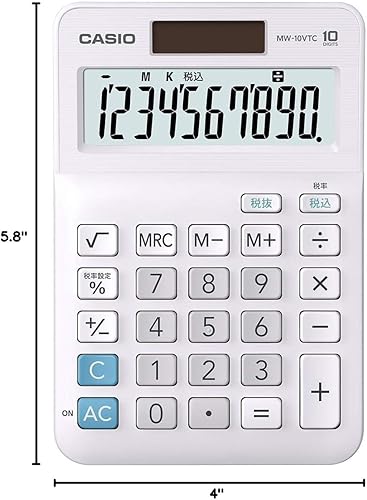 Miniatura 4 de Casio MW-10VTC-N Standard Calculator, White, Mini Just Type, 10 Digit