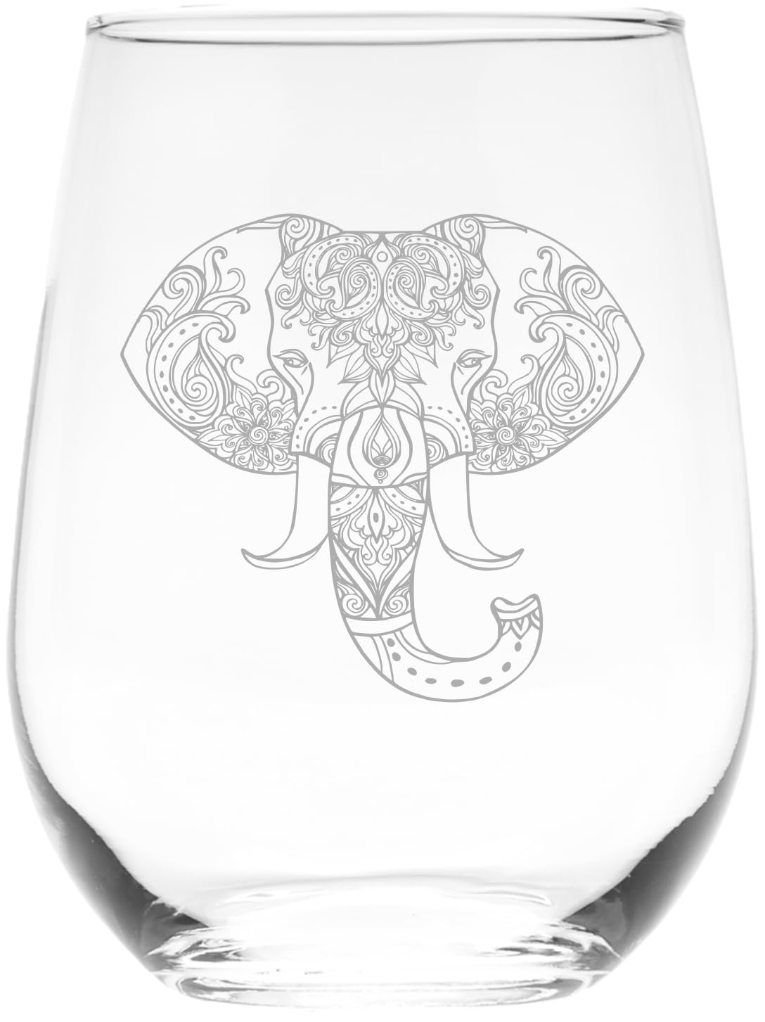 C M Elephant Stemless Wine Glass, 17 oz - Elephant Themed Gift for Men and Women - 1 Piece (Style E1)