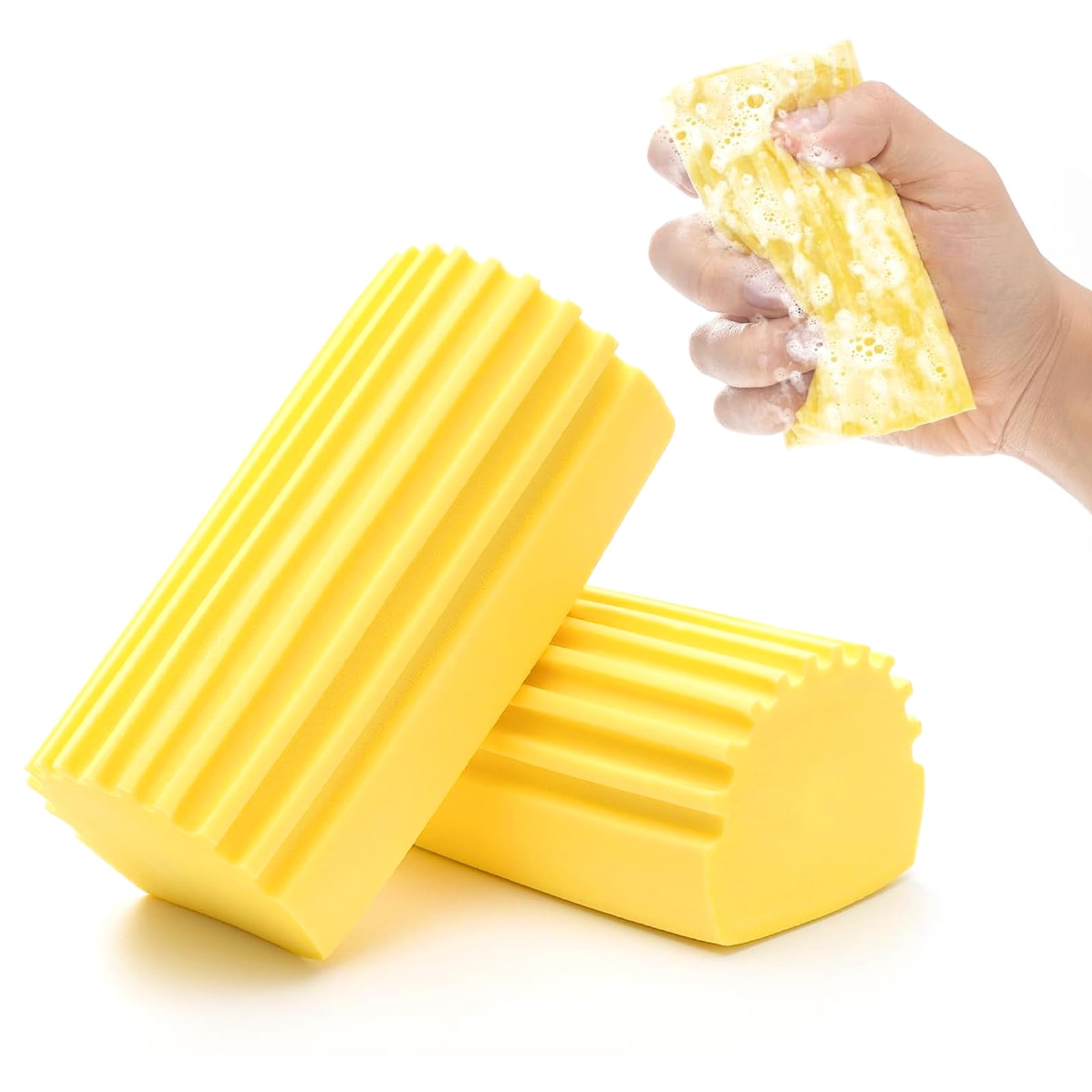 Plumero Humedo Esponja, Esponja Polvo Limpieza Mágica Esponja de Limpieza Húmeda Esponja Humeda Atrapapolvo para Limpiadores de Polvo Domésticos Persianas, Vidrio, Espejos, Ventanas (2pcs amarillas)