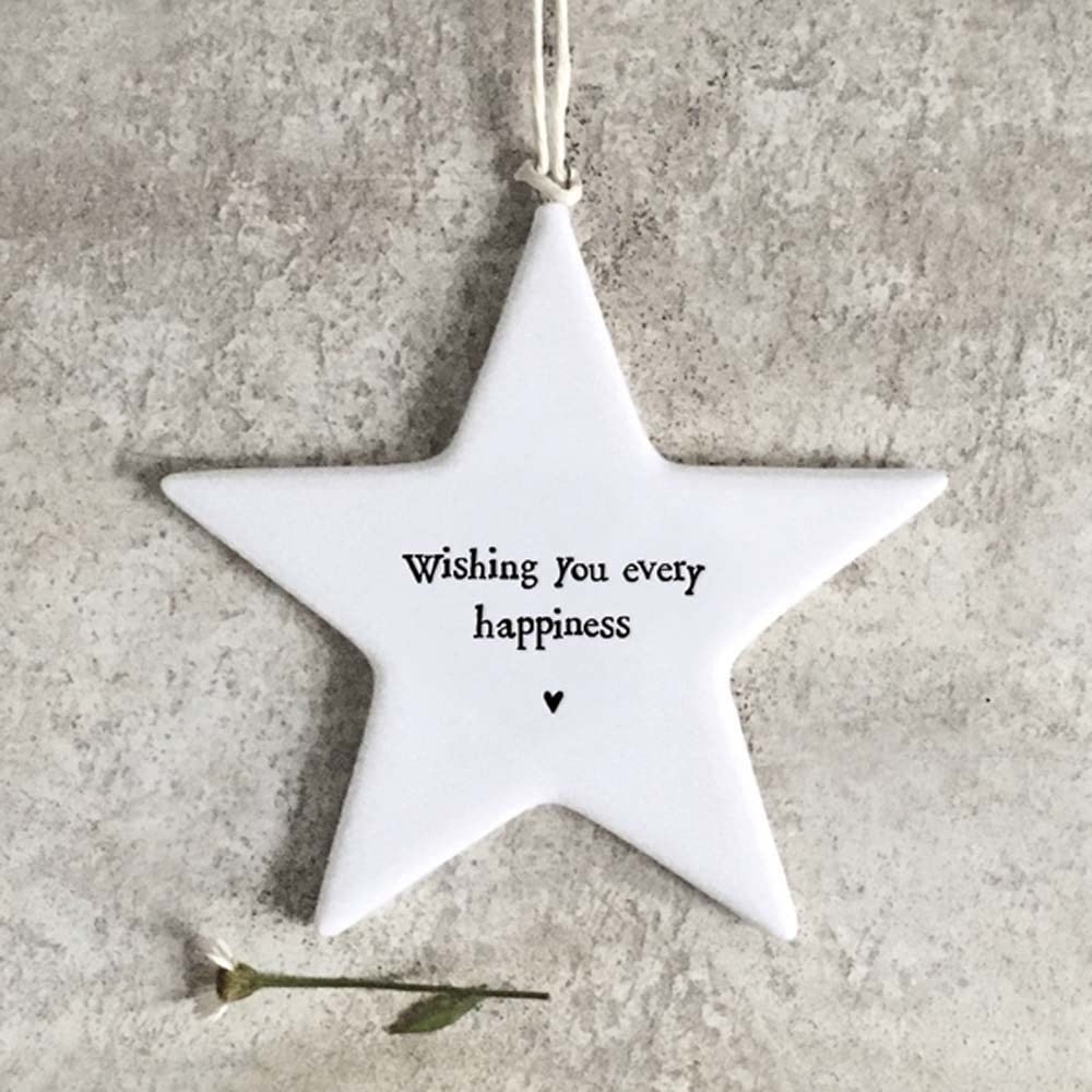 East of IndiaPorcelain Hanging Star - Wishing you every happiness, Family Friends Keepsake Gift, Christmas Keepsake Gift, Porcelain Hanging Decoration