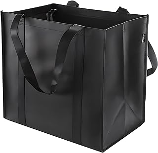 1 Pack Reusable Grocery Tote Bag, Black Non-Woven Shopper Bag Shopping Cart Bag Stands Upright Tote Bag Foldable Shopping Bag Heavy Duty Shopping Tote with Reinforced Handles for Life, Picnic, Camping