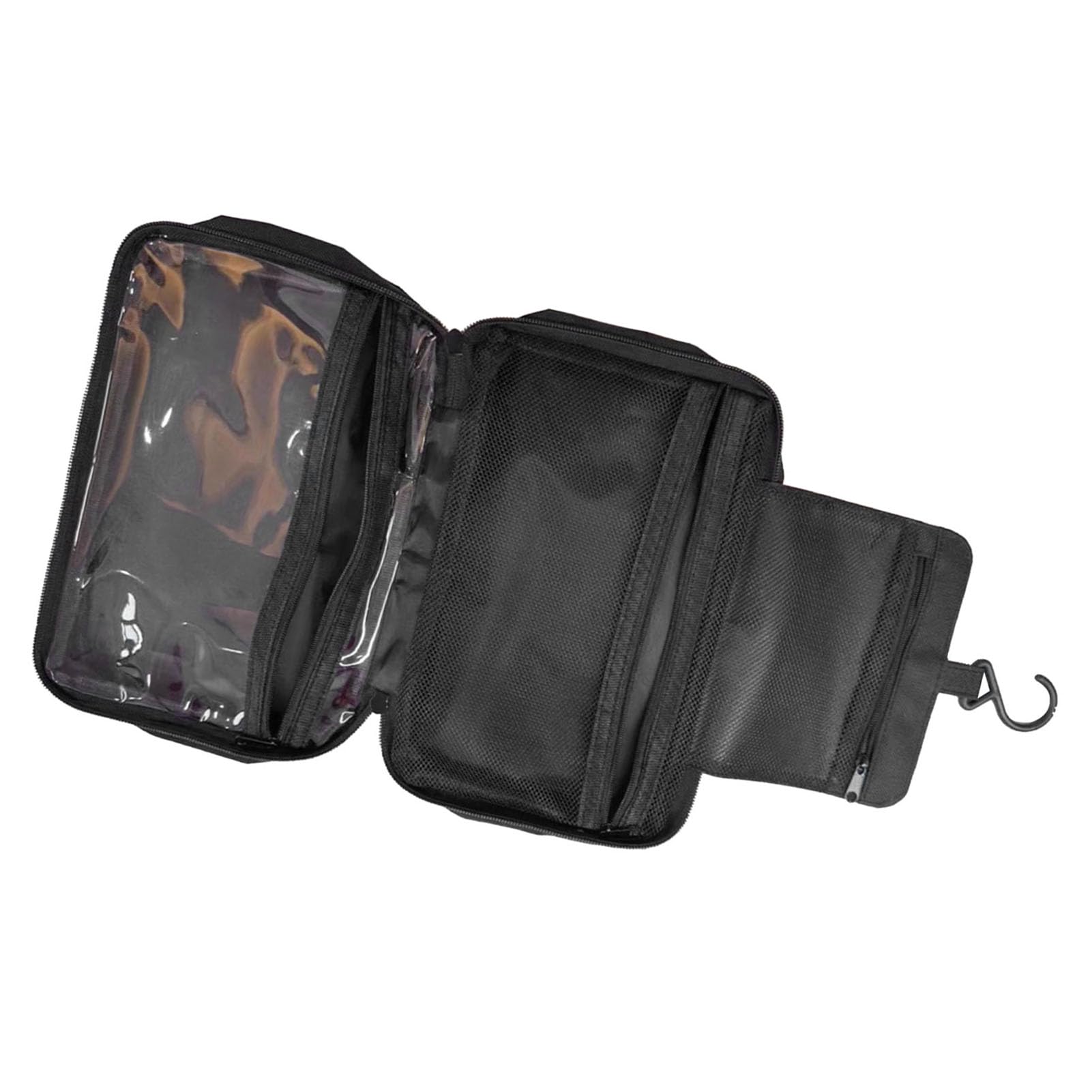 SIXRUN Borsa da Toilette da Viaggio Borsa da Toilette Sospesa in Tessuto Oxford 24 X 16 X 9 Cm Pieghevole Design a 3 Scomparti con Gancio Integrato Spazio Compatto per Viaggi di Lavoro Viaggi (BLACK)