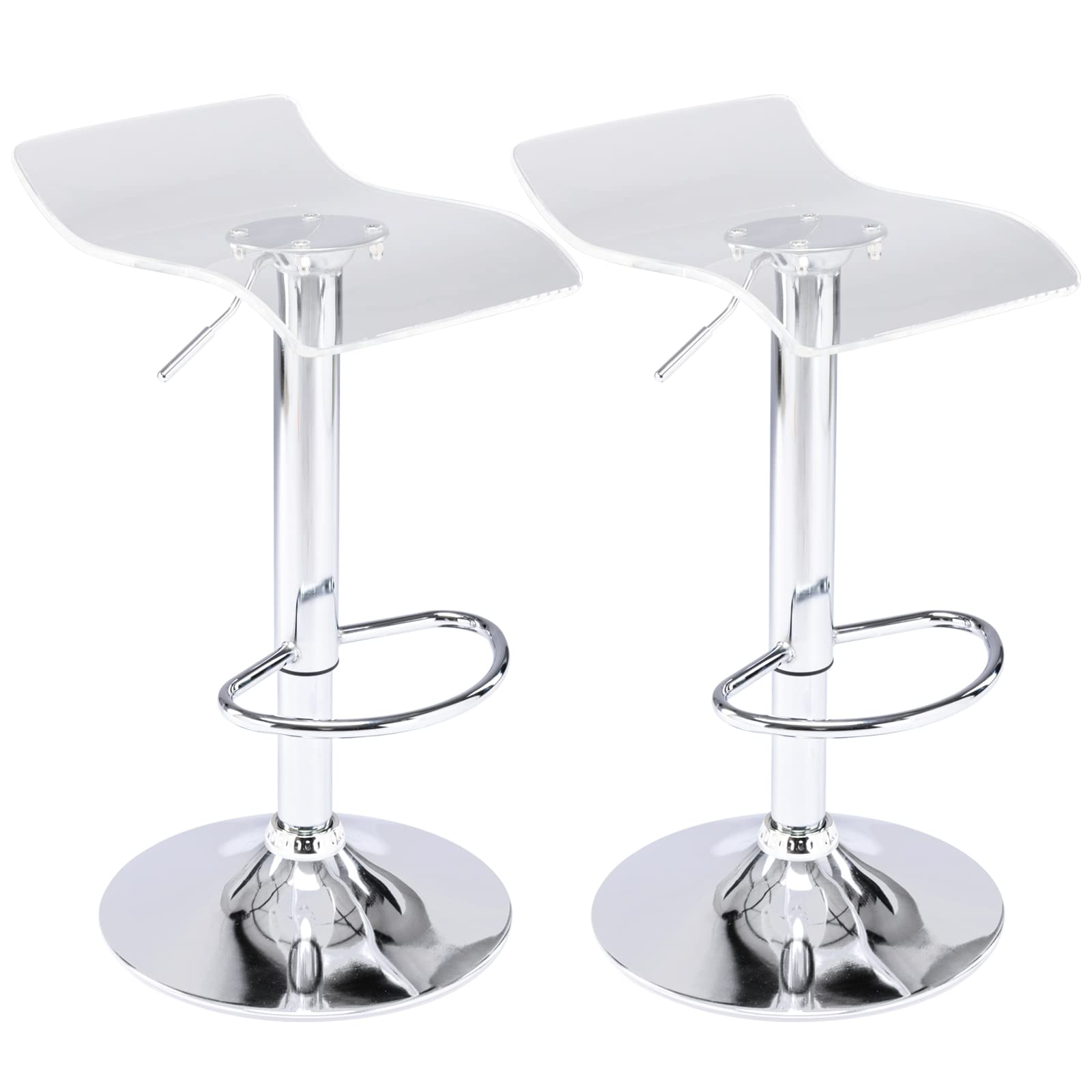 Brage Living Acrylic Bar Stools Set of 2, Backless Transparent Swivel Adjustable Airlift Barstools, Counter Height Bar Chairs for Kitchen Dining Room Pub Cafe (Clear)