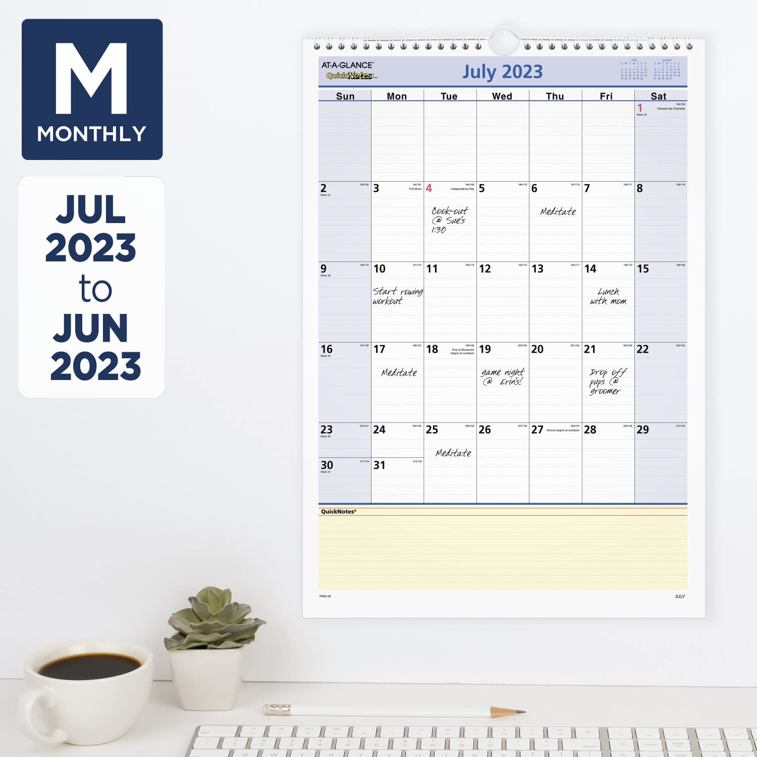 AT-A-GLANCE Calendario da parete 2023-2024, mensile, accademico, 30,5 x 43,2 cm, medio, QuickNotes (PM5328)