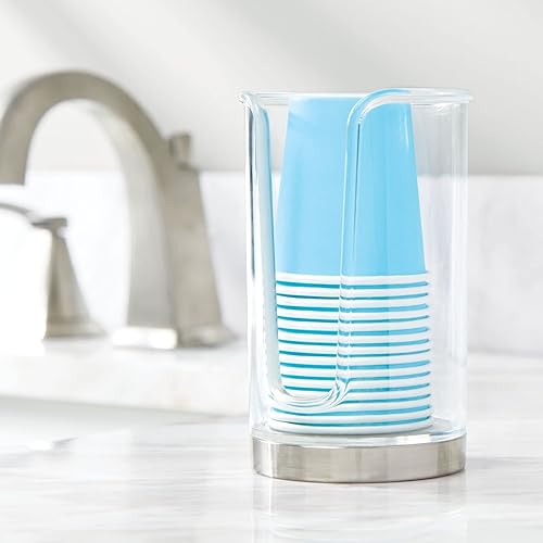 Miniatura 3 de mDesign Dispensador de vasos de papel desechable pequeño y compacto de plástico, para enjuague bucal, soporte de almacenamiento para encimeras de