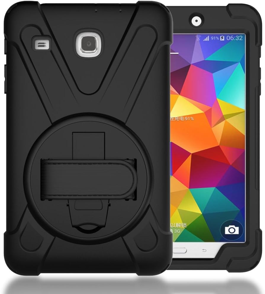 Samsung Galaxy Tab E 8.0 Case, Heavy Duty Hybrid Shockproof Protection Cover Built with Kickstand and Hand StrapÃ‚ for Samsung Galaxy Tab E 32GB SM-T378/Tab E 8.0 Inch SM-377 Tablet (Black)