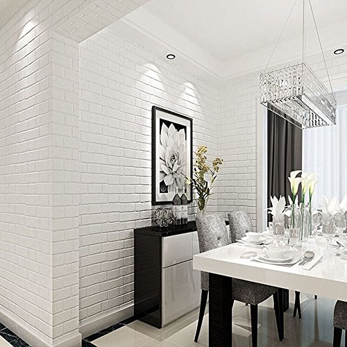 HaokHome ZZ-03 Vinyl Faux White Brick Wallpaper for Living room WallPaper walls 20.8" x 393.7"