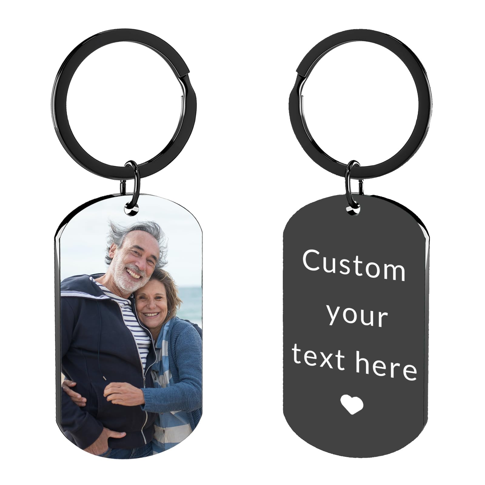 Cwyw Unisex Kids A-Black Uvcolor Personalised Keyring With Photo Custom Photo Keychain Engraved Keyrings Gift For Dad, Mum, Grandparents Perfect For Birthdays, Father's Day, Mother's Day