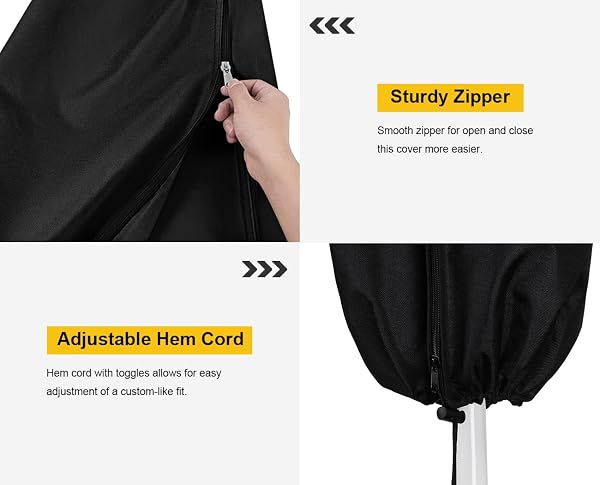 Dokon Housse Parasol Deporte Imperméable Housse de Protection pour Parasol Déporté de 3m à 4m, Résistant au Vent, Anti-UV Tissu Oxford 420D Bache Parasols avec Tige (265x70/50cm) - Noir - 5