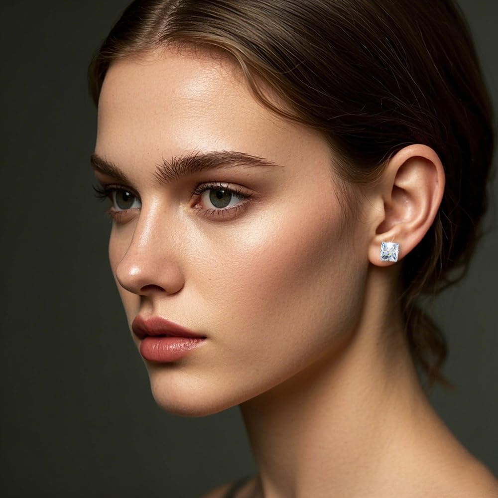 Juego de aretes tipo dormilona de plata para mujer, forma de lágrima triangular, cuadrados, redondos, con forma de lágrima, circonitas cúbicas transparentes, paquete de aretes de joyería de 5