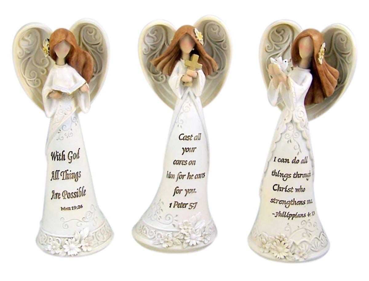 Wowser Set of 3 Grace Angel Figurines, Religious Gift, Freestanding Home Décor, 8.5 Inches
