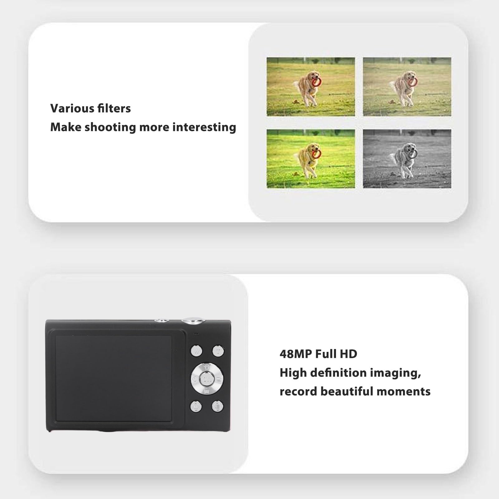 Appareil Photo Numérique 48MP pour la Photographie, Caméscope Vidéo 16x 4K pour Les Voyages, écran IPS de 2,8 Pouces, Mise au Point Automatique, Lumière de Remplissage, (Prise UE)
