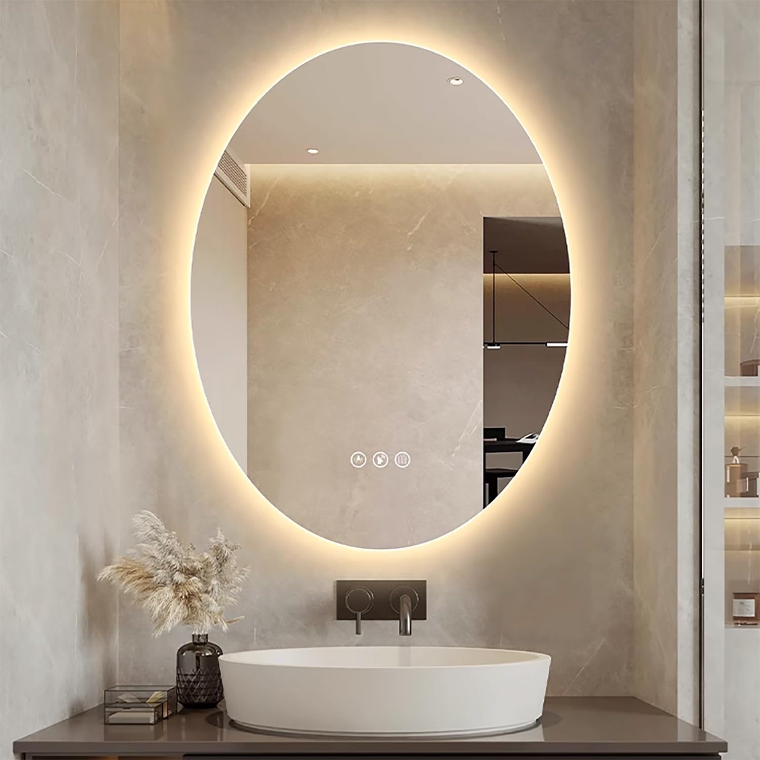 BKSXSOP Dimmerable Oval Bathroom Mirror, 50x70cm LED Makeup Vanity Anti-Fog with 3 Color Temperatures, Backlit, Stylish and Functional Decor